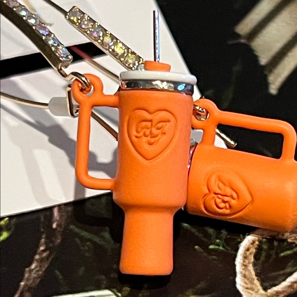Betsey Johnson Orange Tumbler Style Dangle Earrings - Picture 2 of 4